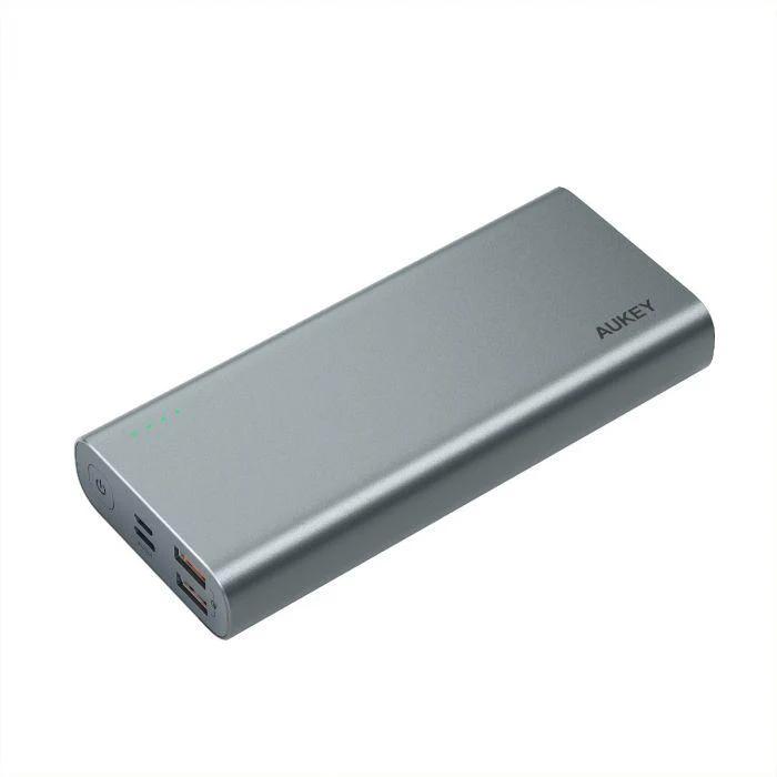 AUKEY XD13G 20000mAh Aluminum, USB-C Power Bank with Quick Charge-Grey - مزود الطاقة